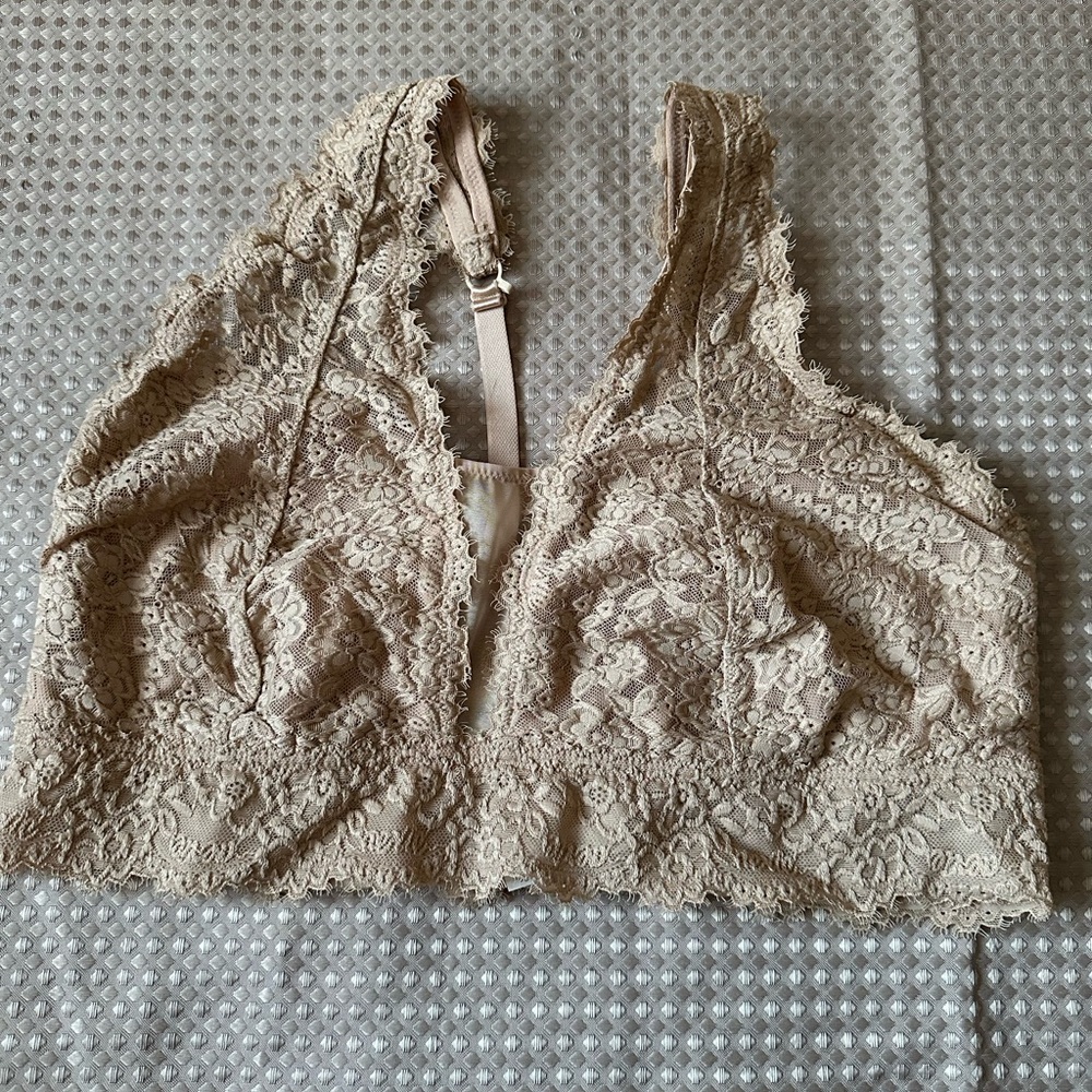 🍉Aerie Lace Bralette in Beige XXL EUC optional stretchy soft lace lined